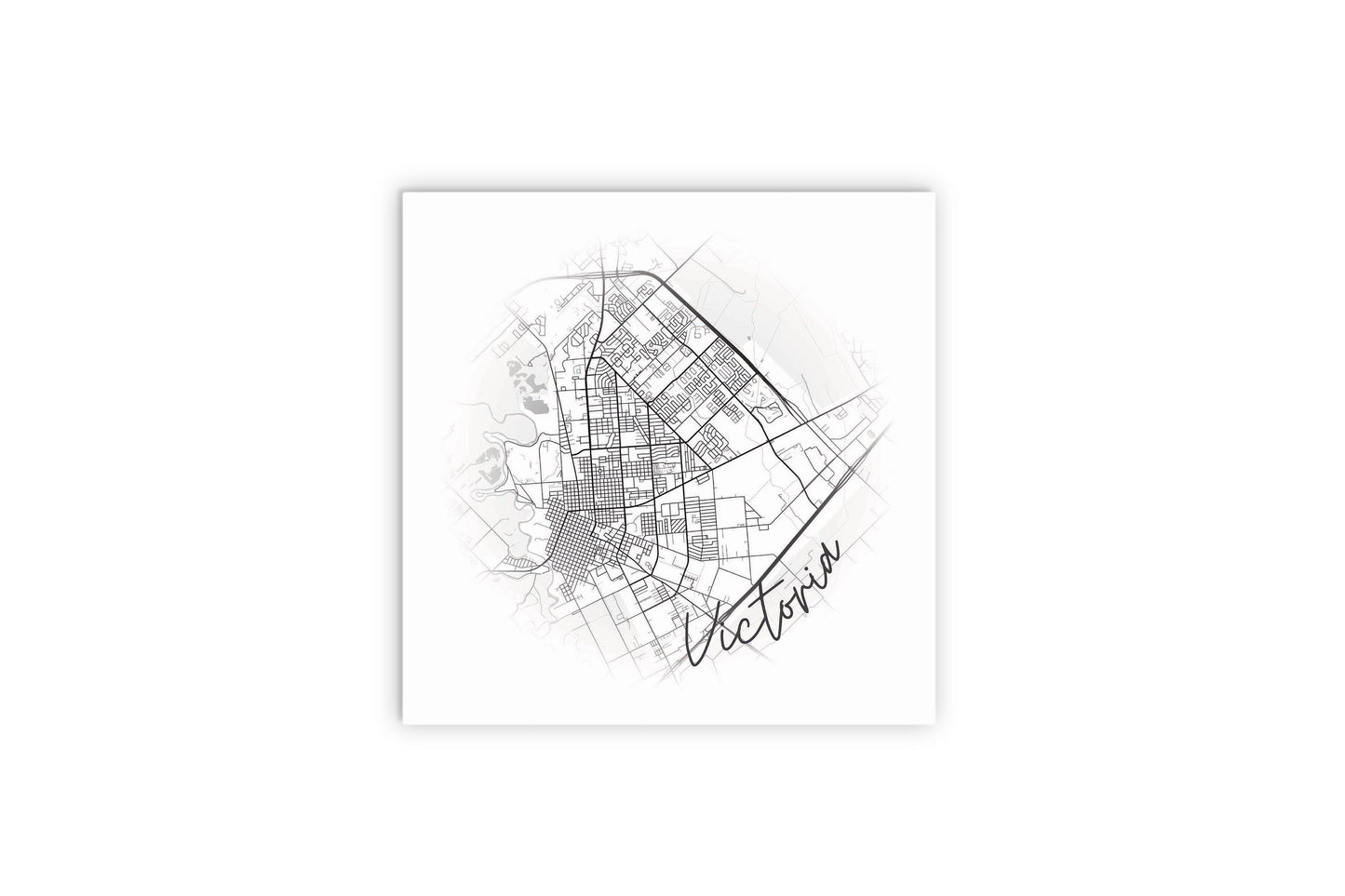 Minimalistic B&W Texas Victoria Circle Map | Wood Sign | Eaches | Min 2