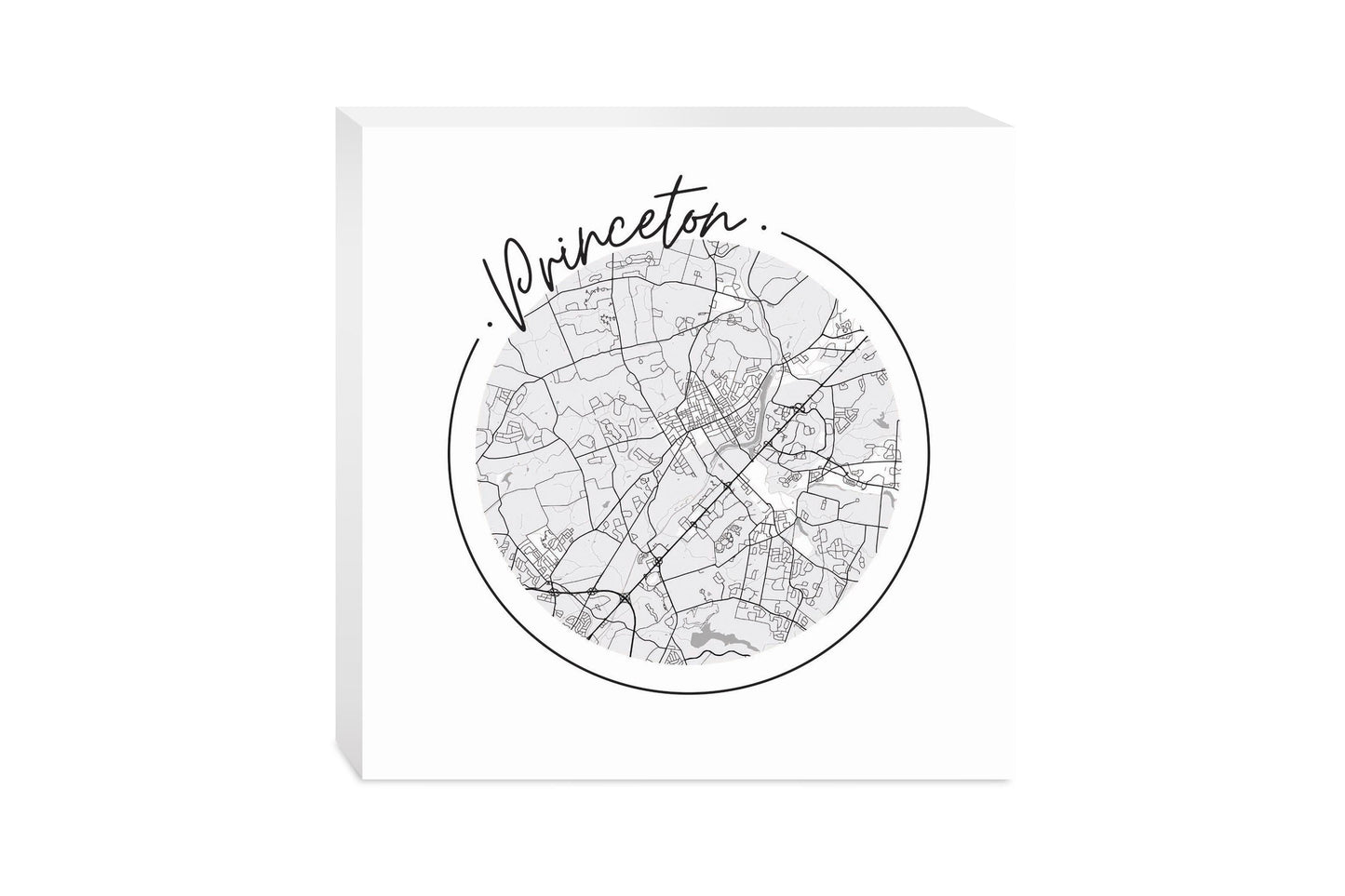 Minimalistic B&W New Jersey Princeton Circle Map | Wood Block | Eaches | Min 2