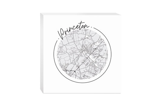 Minimalistic B&W New Jersey Princeton Circle Map | Wood Block | Eaches | Min 2