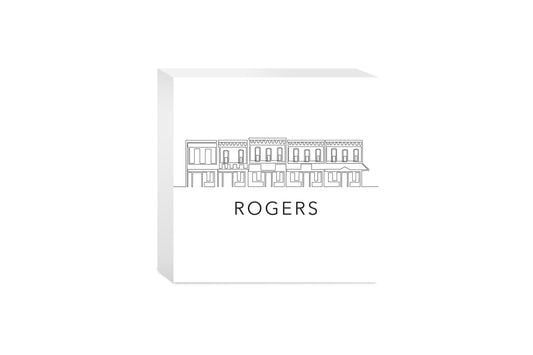 Minimalist B&W Arkansas Rogers Skyline | Wood Block | Eaches | Min 4