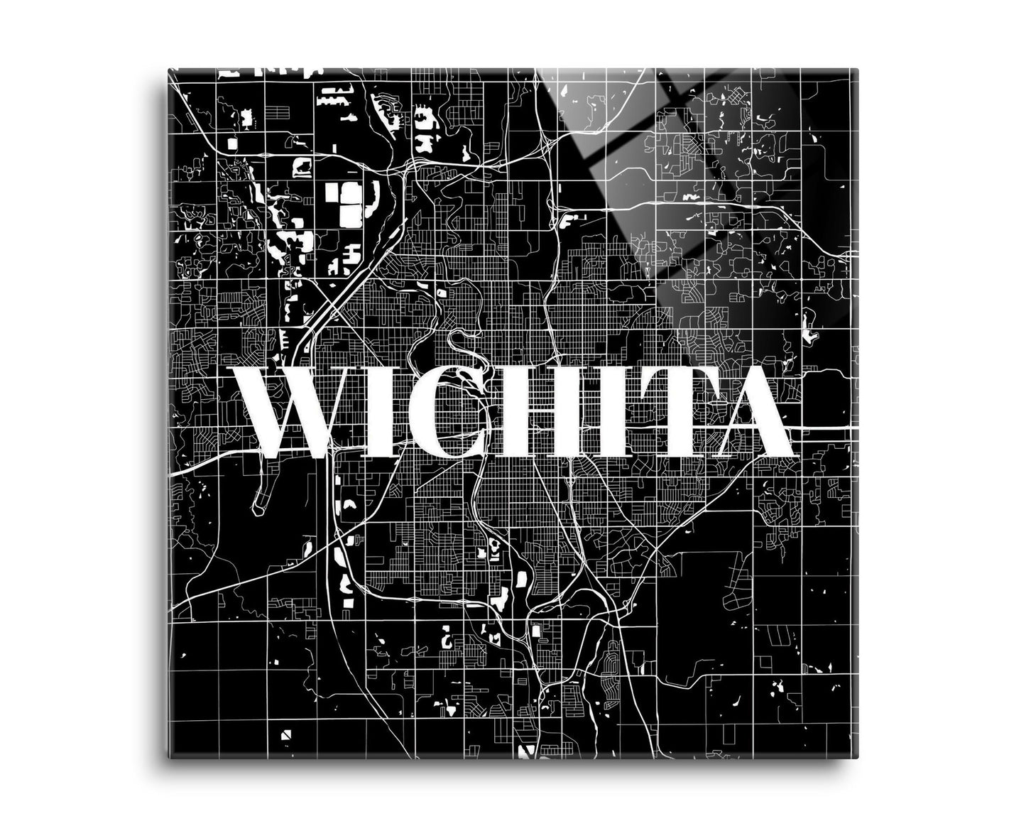 Minimalist B&W Kansas Wichita Map | Hi-Def Glass Art | Eaches | Min 2