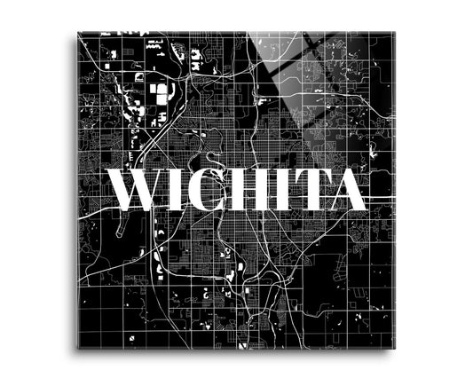 Minimalist B&W Kansas Wichita Map | Hi-Def Glass Art | Eaches | Min 2