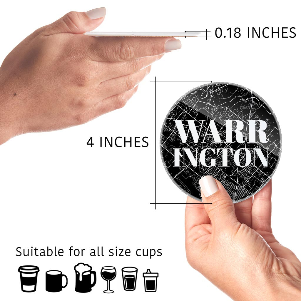 Minimalistic B&W Pennsylvania Warrington Map | Hi-Def Glass Coasters | Set of 4 | Min 2
