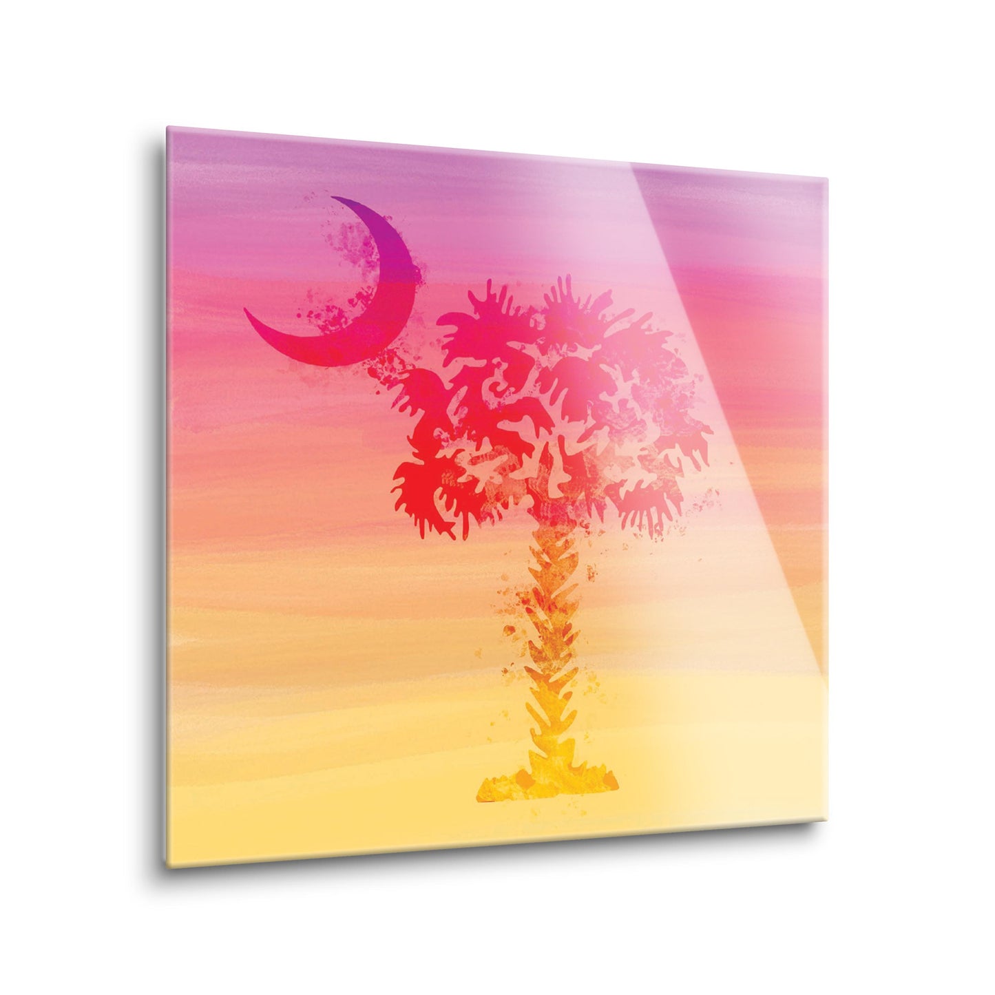 South Carolina Pink Water Color Palm Trees | Hi-Def Glass Art | Eaches | Min 2