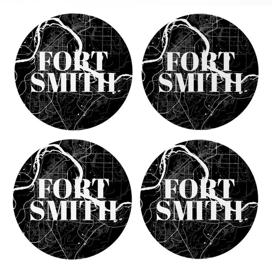 B&W Minimalist Arkansas Fort Smith Map | Absorbent Coasters | Set of 4 | Min 2