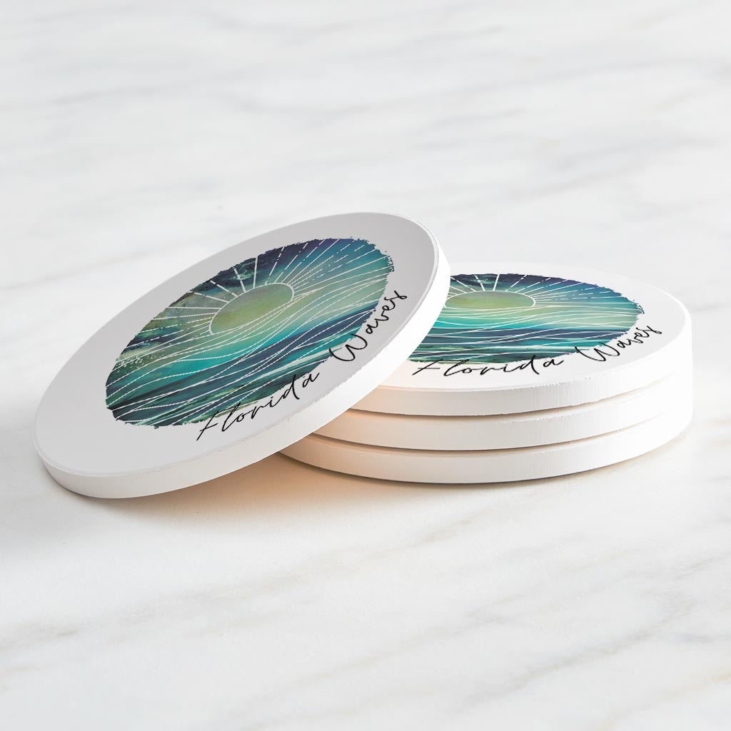 Florida Waves Blue Art | Absorbent Coasters | Set of 4 | Min 2