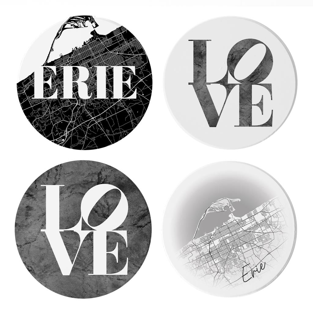 Minimalistic B&W Pennsylvania Erie Maps Love | Absorbent Coasters | Set of 4 | Min 2