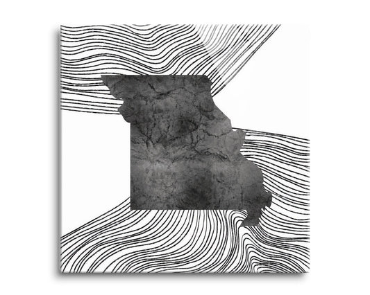 Minimalist B&W Missouri State With Fluid Lines | Hi-Def Glass Art | Eaches | Min 2
