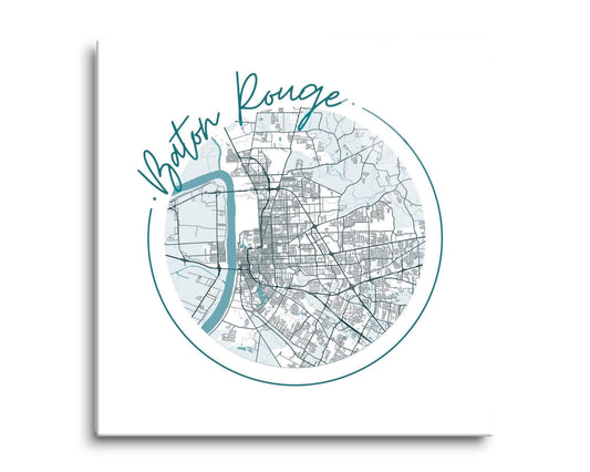 Blue White Baton Rouge Circle Map | Hi-Def Glass Art | Eaches | Min 2