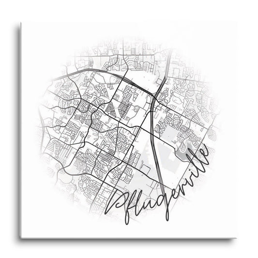 Minimalistic B&W Texas Pflugerville Circle Map | Hi-Def Glass Art | Eaches | Min 1