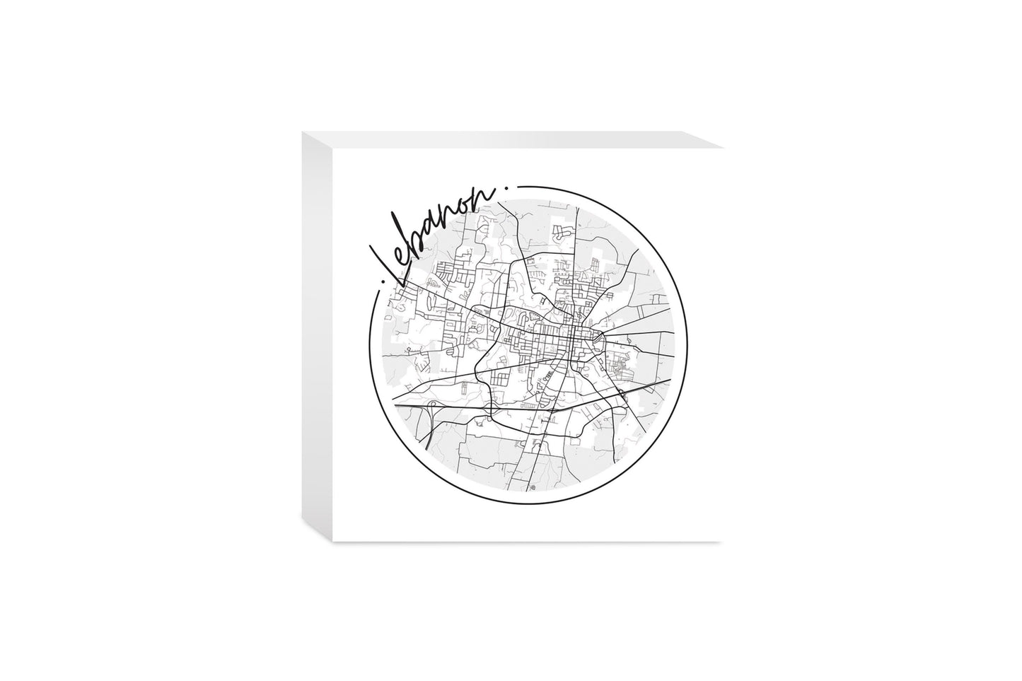 Minimalist B&W Tennessee Lebanon Circle Map | Wood Block | Eaches | Min 4