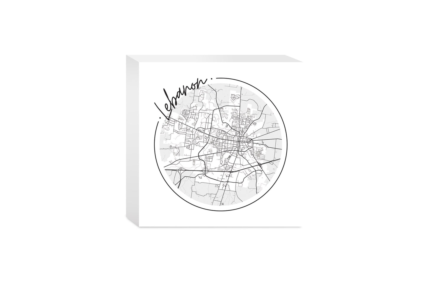 Minimalist B&W Tennessee Lebanon Circle Map | Wood Block | Eaches | Min 4