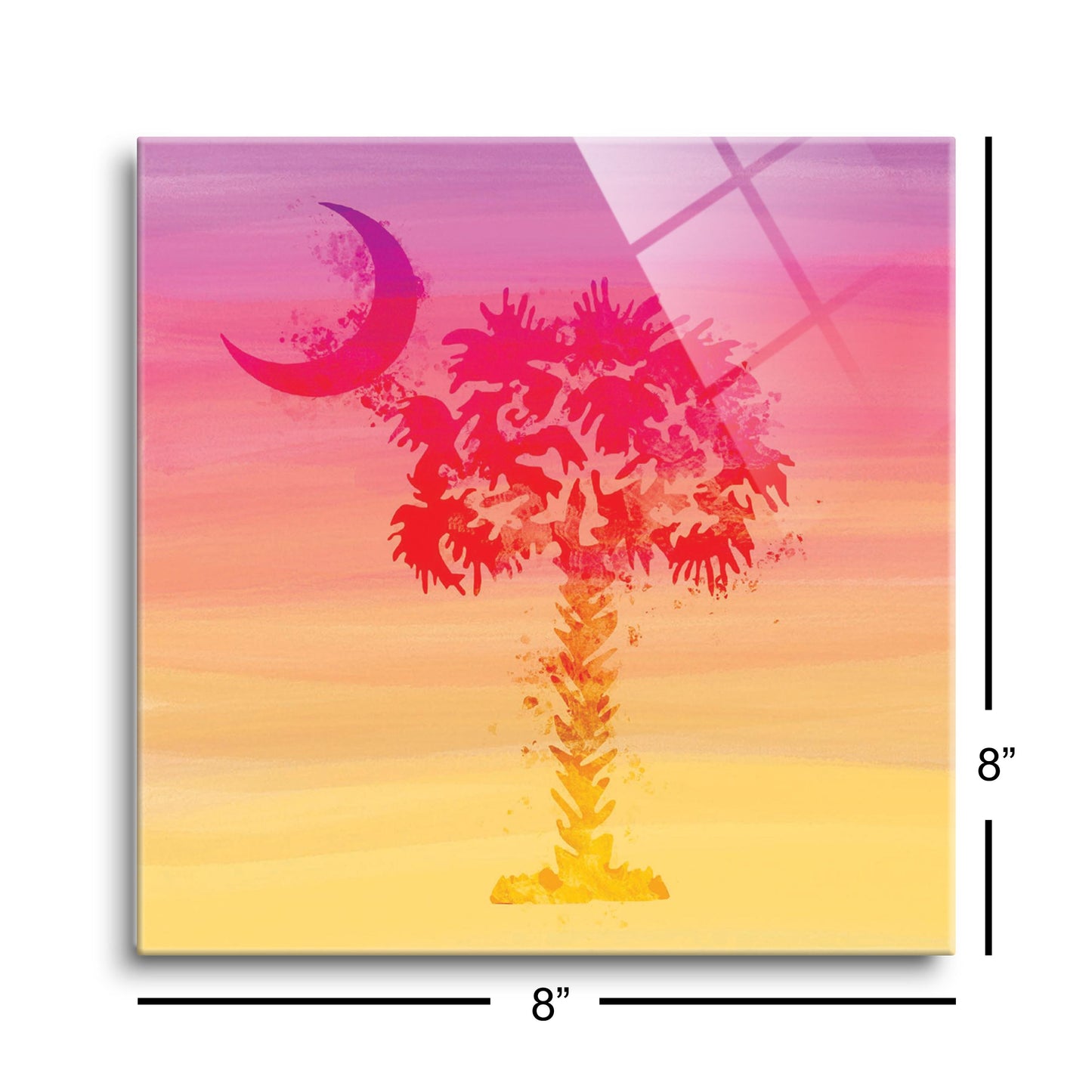 South Carolina Pink Water Color Palm Trees | Hi-Def Glass Art | Eaches | Min 2