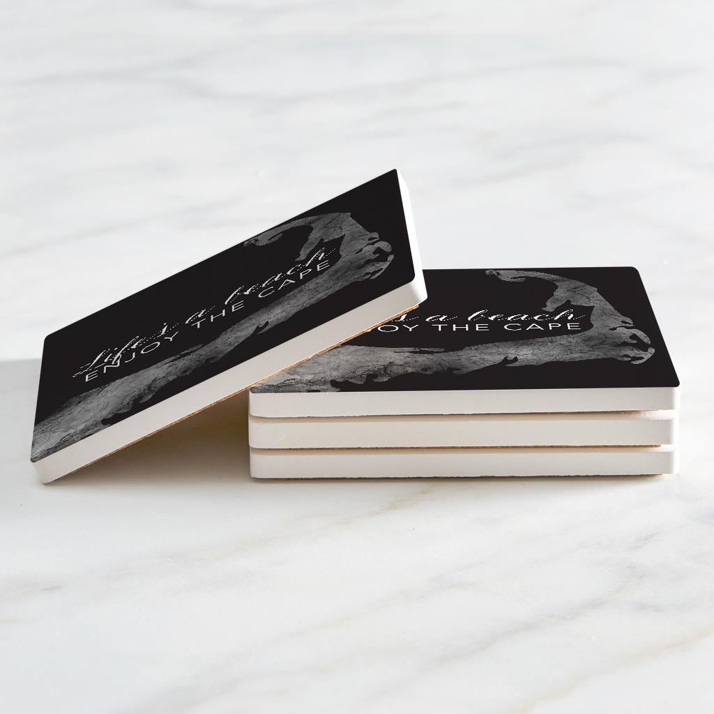 Minimalistic B&W Cape Cod Lifes A Beach | Absorbent Coasters | Set of 4 | Min 2