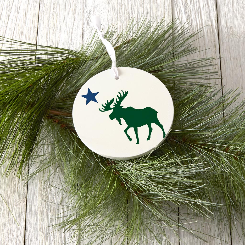 New England Star And Moose | Wood Ornament | Eaches | Min 6