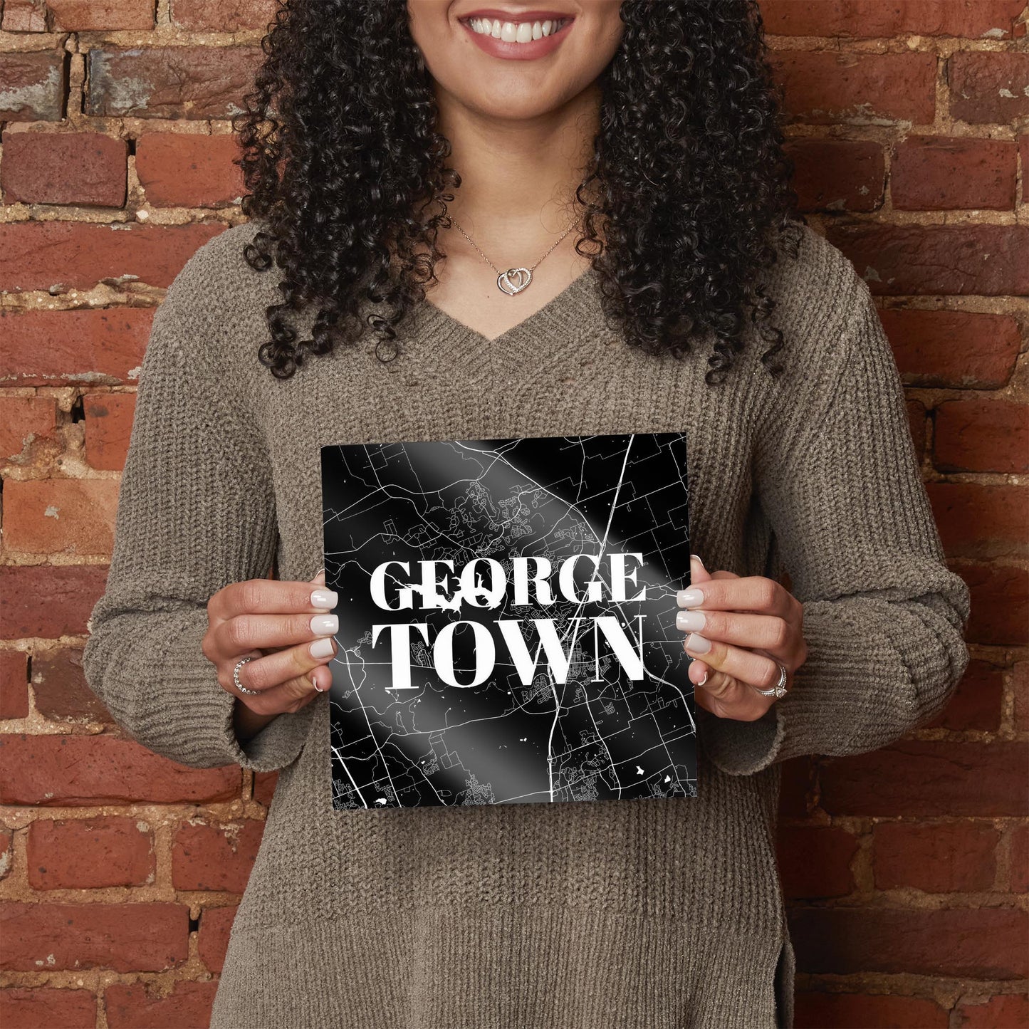 Minimalistic B&W Texas Georgetown Map | Hi-Def Glass Art | Eaches | Min 2