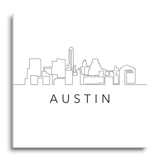 Minimalist B&W Texas Austin Skyline | Hi-Def Glass Art | Eaches | Min 1