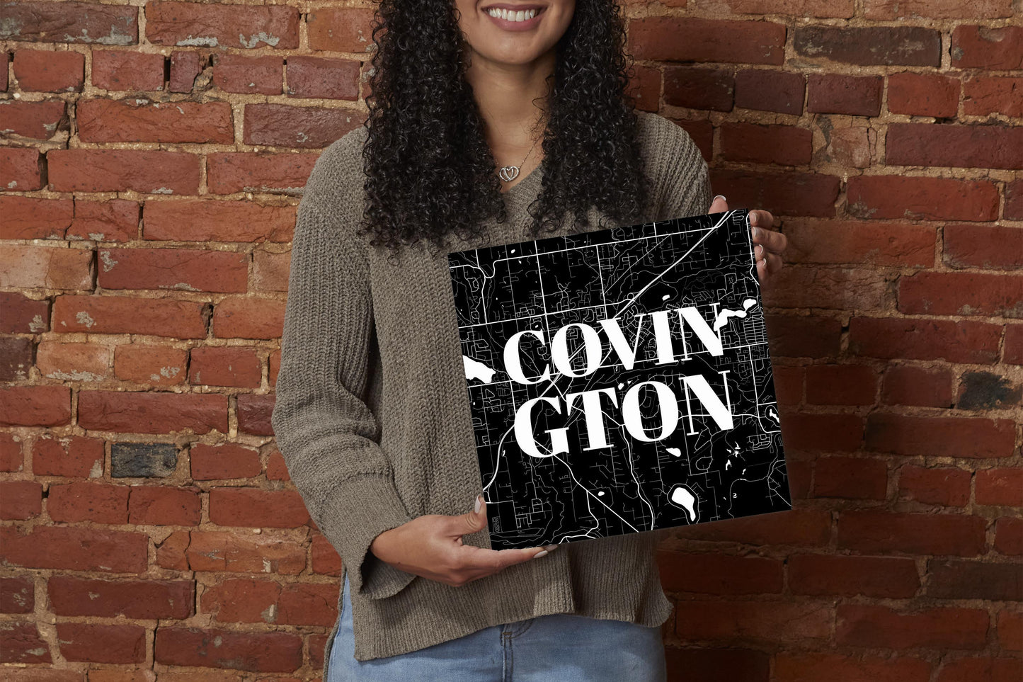 Minimalistic B&W Washington Covington Map | Wood Sign | Eaches | Min 2
