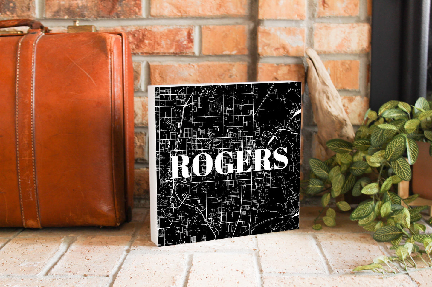 Minimalist B&W Arkansas Rogers Map | Wood Block | Eaches | Min 2