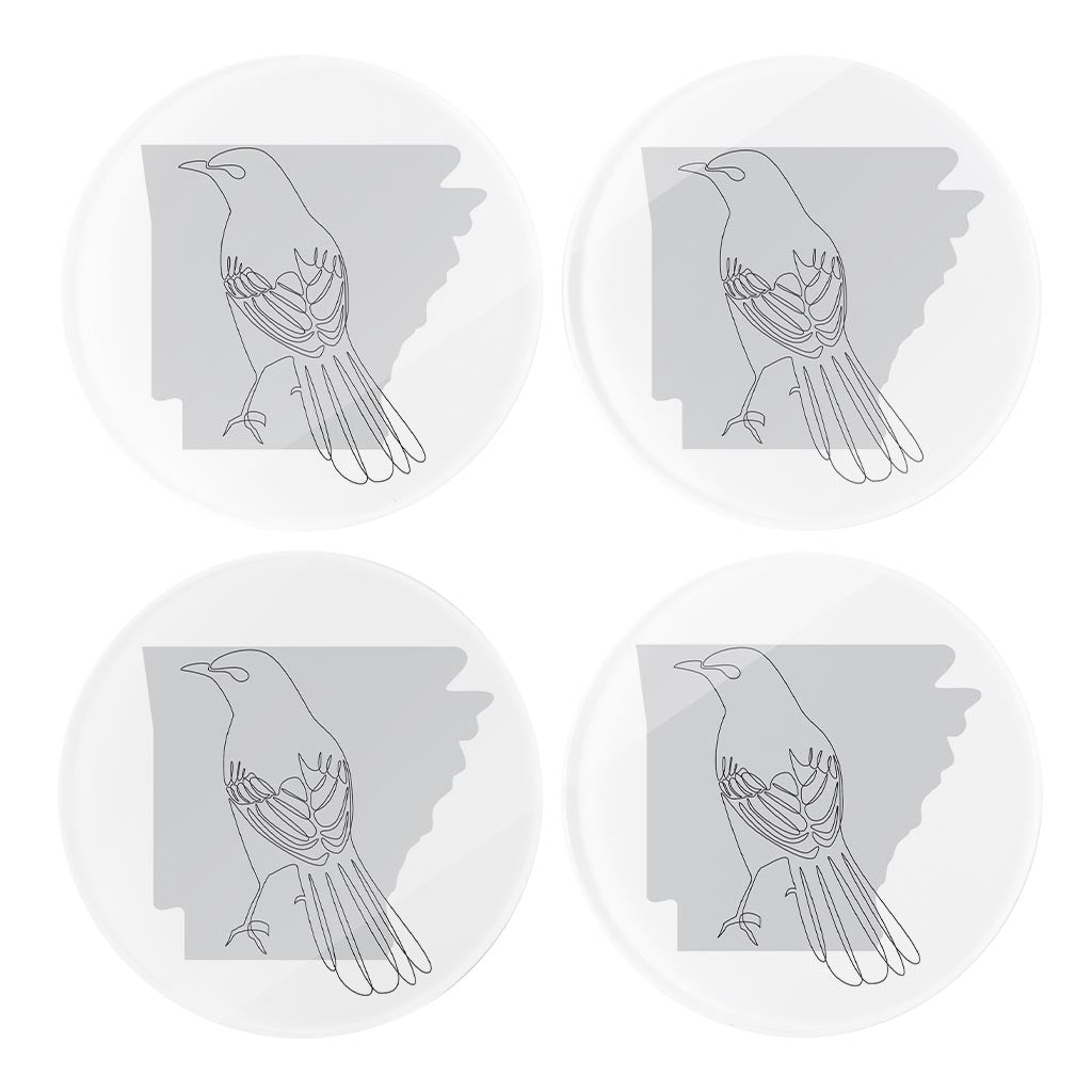 B&W Minimalist Arkansas Single Line Bird | Hi-Def Glass Coasters | Set of 4 | Min 2