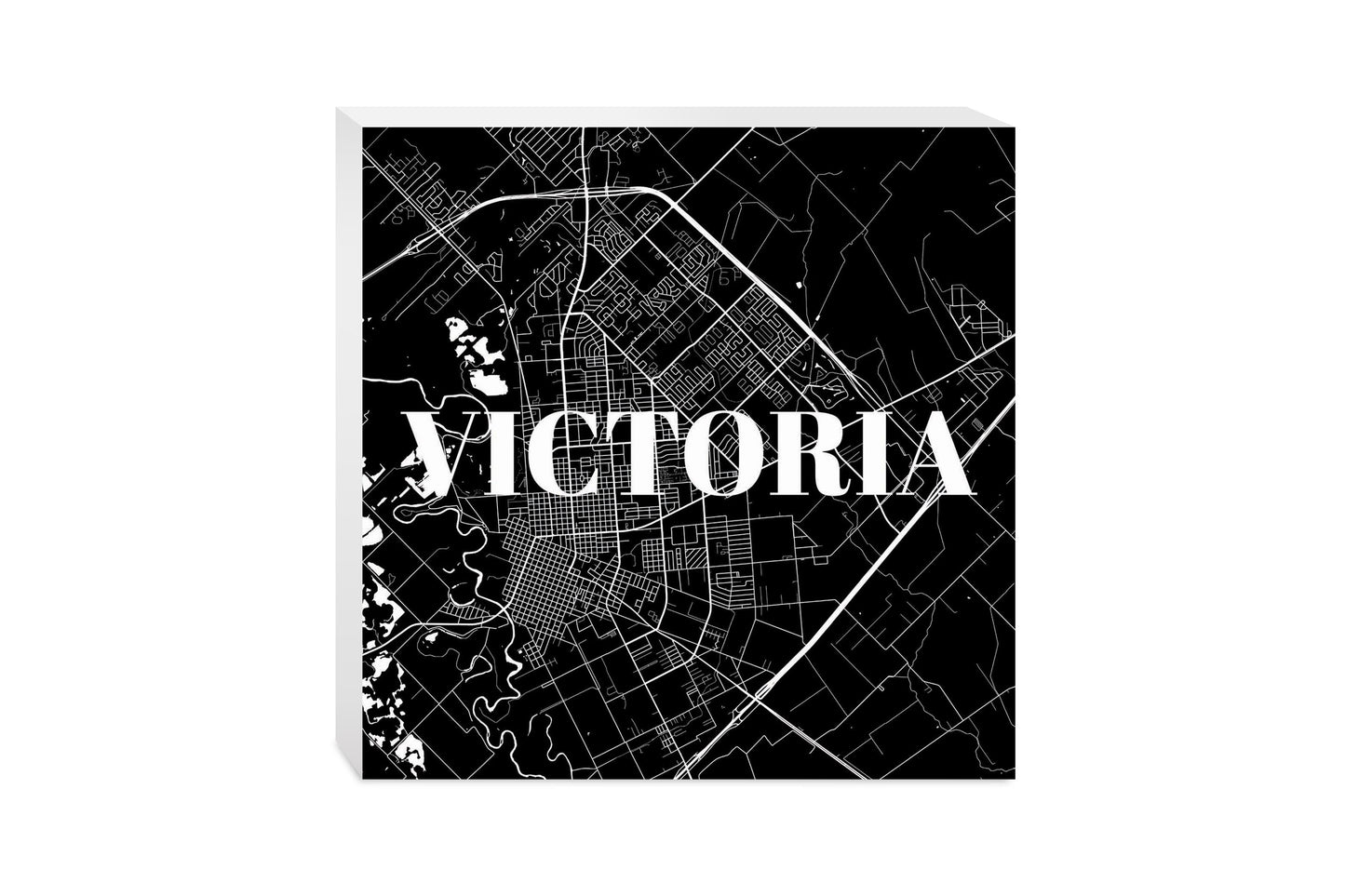 Minimalistic B&W Texas Victoria Map | Wood Block | Eaches | Min 2