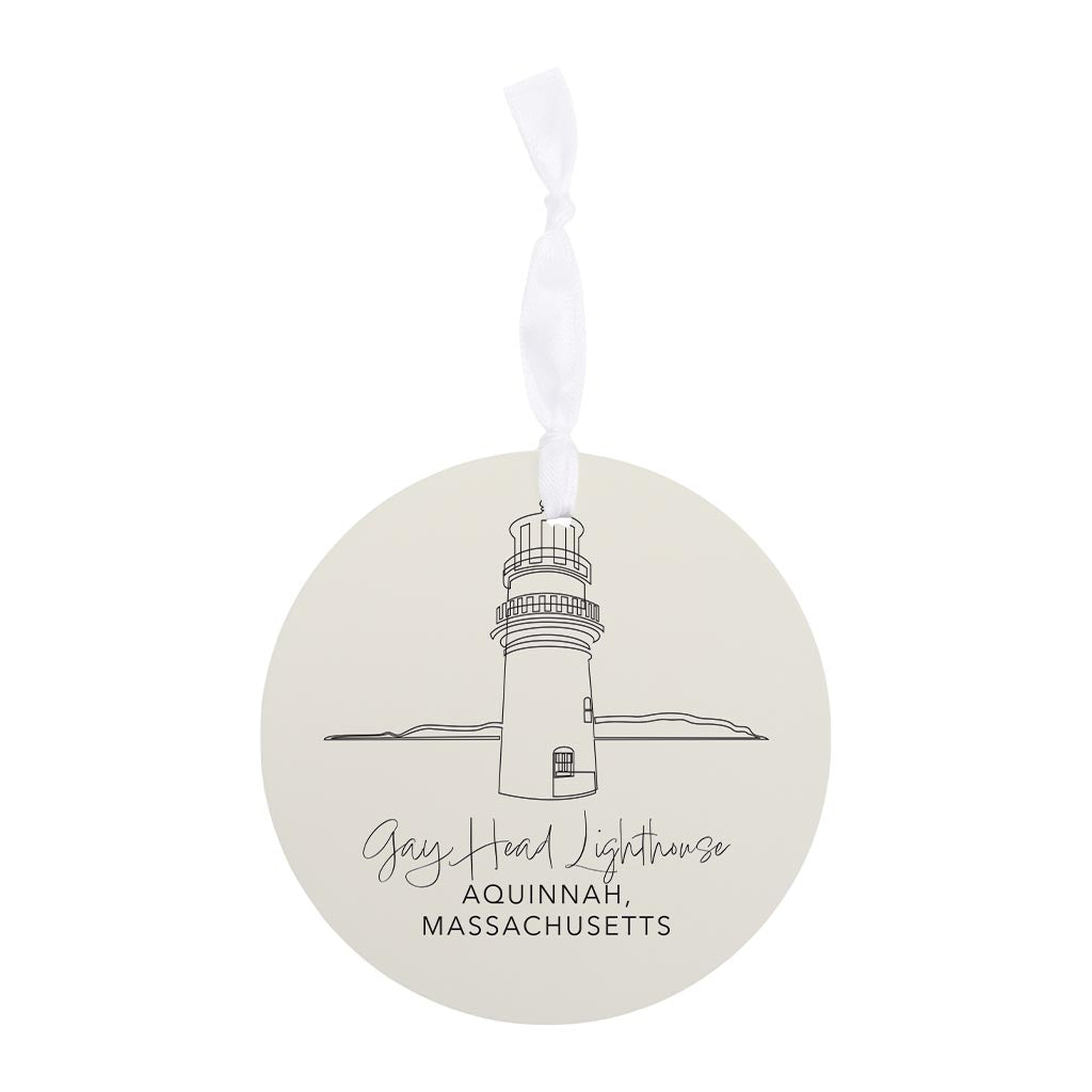 Cream Gay Head Lighthouse| Wood Ornament | Eaches | Min 6
