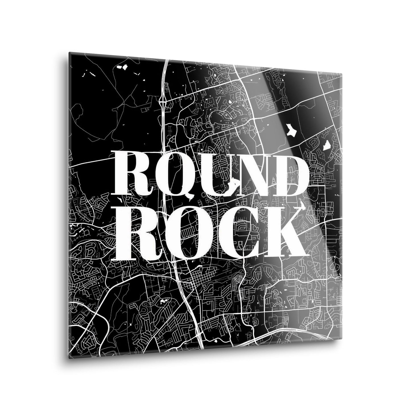 Minimalistic B&W Texas Round Rock Map | Hi-Def Glass Art | Eaches | Min 1