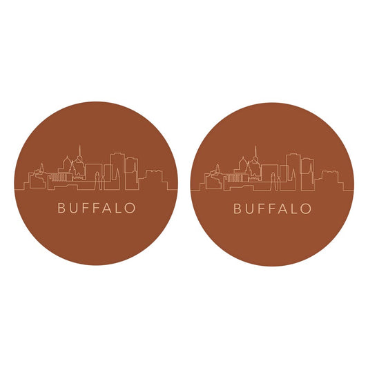 Modern Minimalist New York Buffalo Skyline | Absorbent Car Coasters | Set of 2 | Min 4