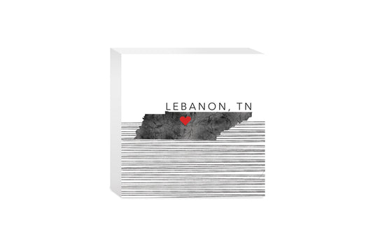 Minimalist B&W Tennessee State Lebanon Heart | Wood Block | Eaches | Min 4