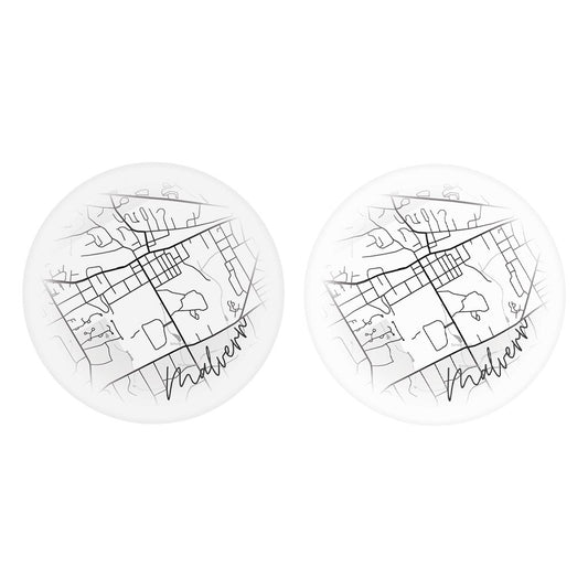 Minimalistic B&W Pennsylvania Malvern Circle Map| Absorbent Car Coasters | Set of 2 | Min 4