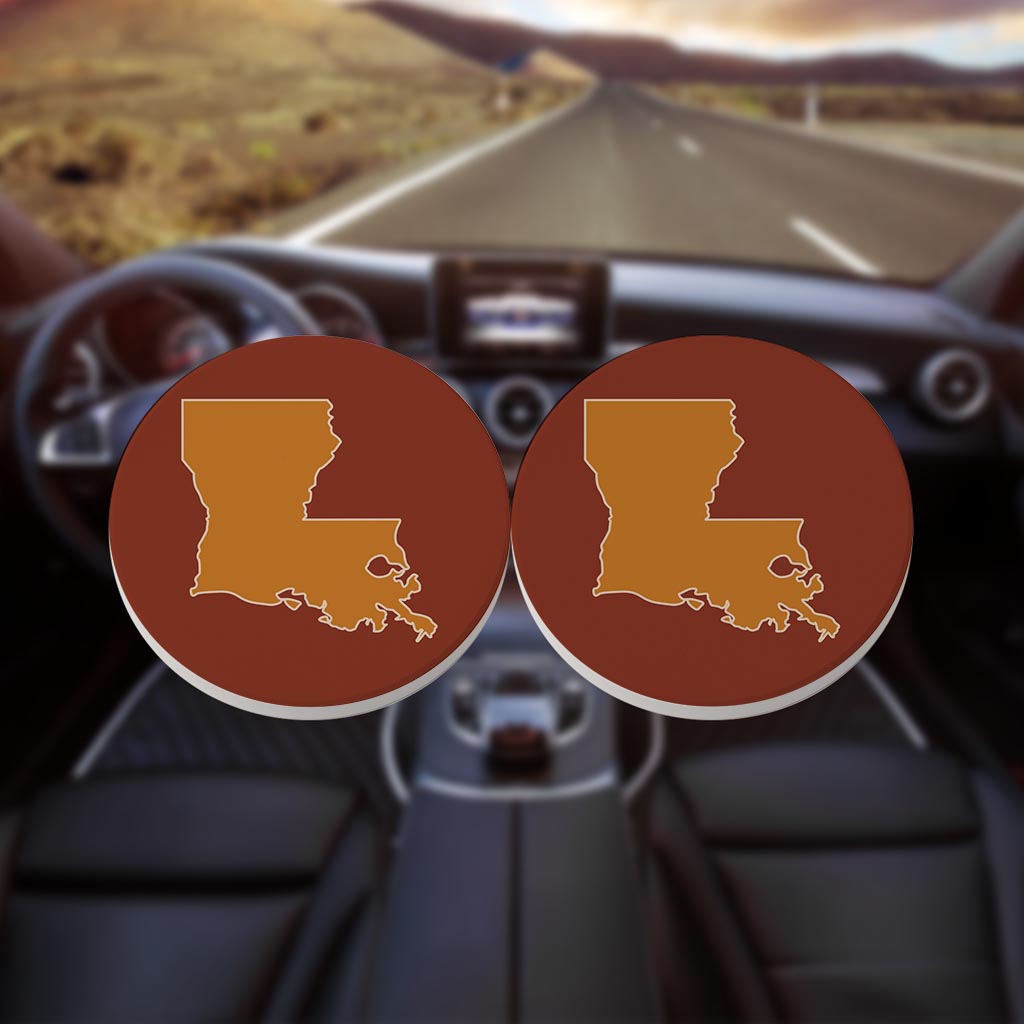 Louisiana Colorful State Shape | Absorbent Car Coasters | Set of 2 | Min 4
