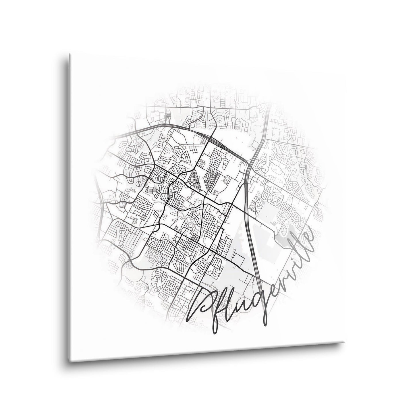 Minimalistic B&W Texas Pflugerville Circle Map | Hi-Def Glass Art | Eaches | Min 2