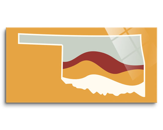 Modern Minimalist Oklahoma Orange Retro State Shape With Hills | Hi-Def Glass Art | Eaches | Min 2