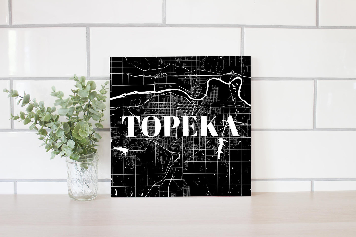 Minimalist B&W Kansas Topeka Map | Wood Sign | Eaches | Min 2