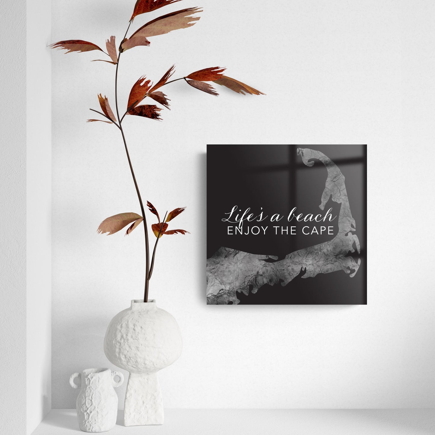 Minimalistic B&W Cape Cod Lifes A Beach | Hi-Def Glass Art | Eaches | Min 2