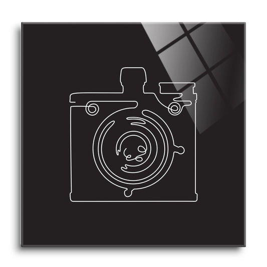Vintage Camera Line Drawing On Black | Hi-Def Glass Art | Eaches | Min 1