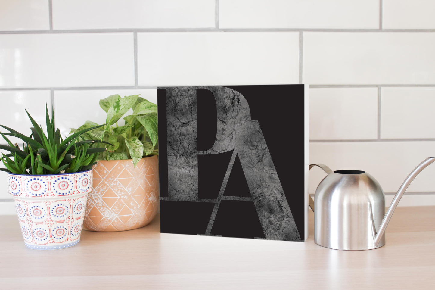 Minimalistic B&W Pennsylvania Black Initials | Wood Block | Eaches | Min 2