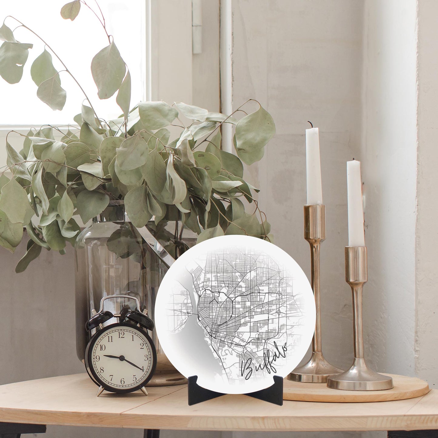 Minimalistic B&W New York Buffalo Faded Circle Map | Wood Sign | Eaches | Min 1