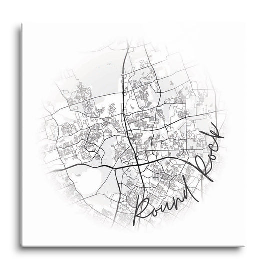 Minimalistic B&W Texas Round Rock Circle Map | Hi-Def Glass Art | Eaches | Min 1
