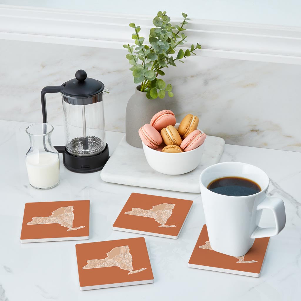 Modern Minimalist New York State Fluid Lines Dark | Absorbent Coasters | Set of 4 | Min 2
