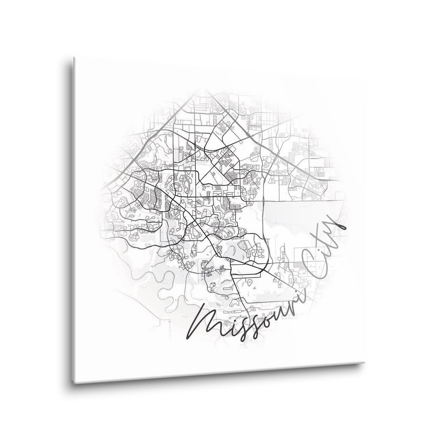 Minimalistic B&W Texas Missouri City Circle Map | Hi-Def Glass Art | Eaches | Min 1