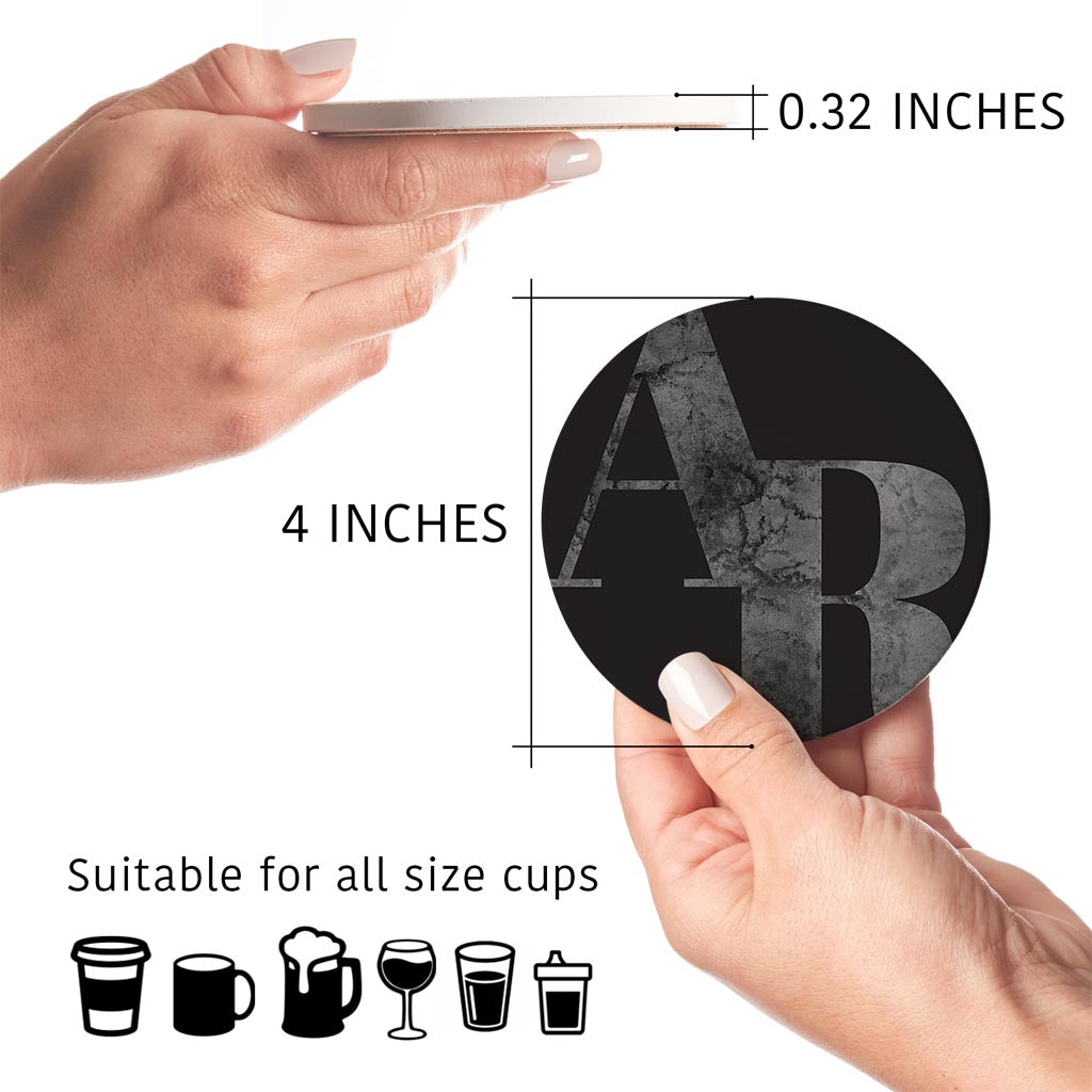 B&W Minimalist Arkansas Initials And State Shapes | Absorbent Coasters | Set of 4 | Min 2