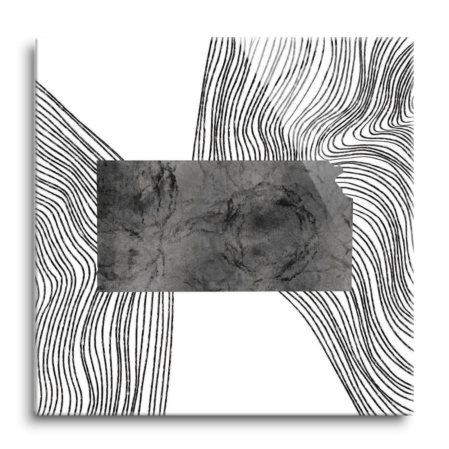 Minimalist B&W Kansas State With Fluid Lines | Hi-Def Glass Art | Eaches | Min 1