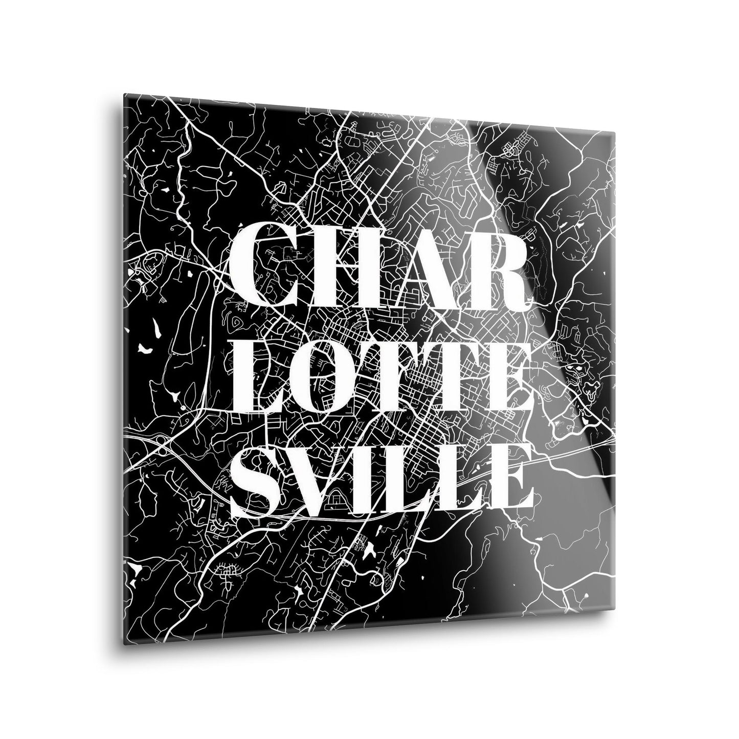 Minimalistic B&W Virginia Charlottesville Map | Hi-Def Glass Art | Eaches | Min 1