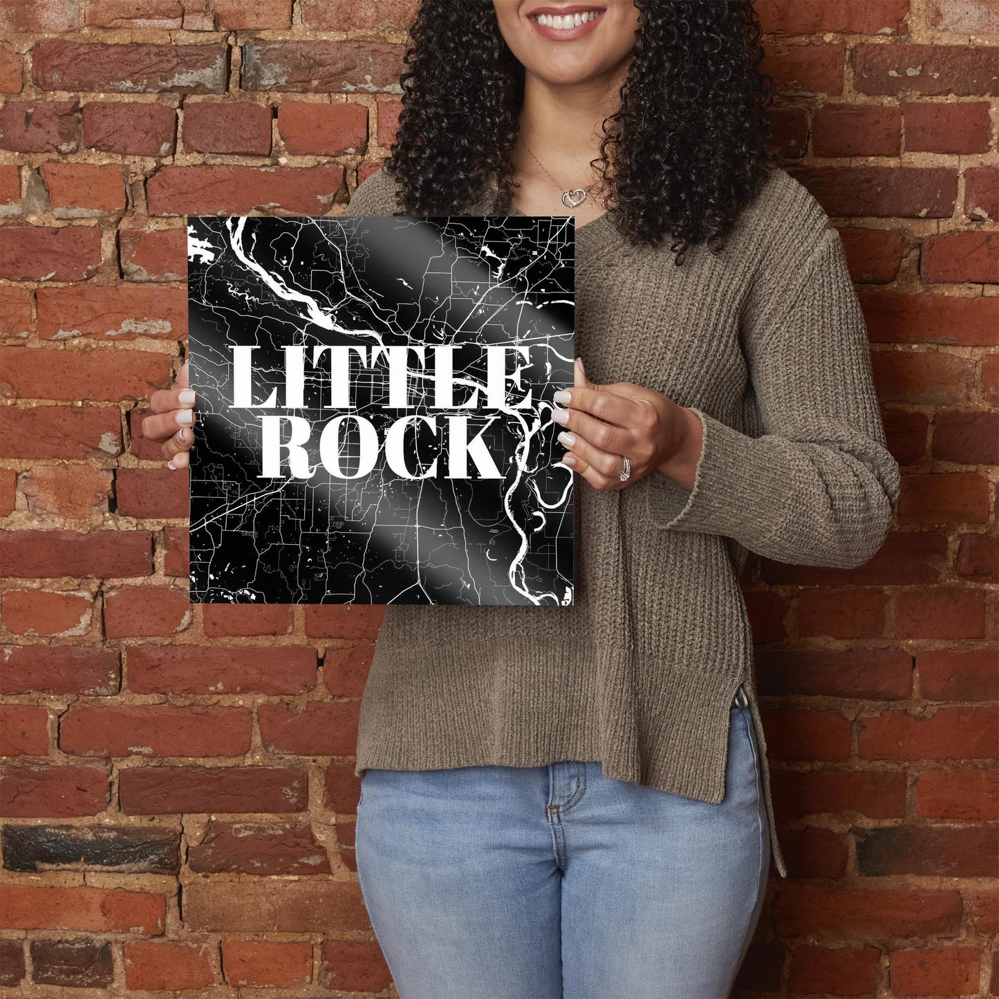 B&W Minimalist Arkansas Little Rock Map | Hi-Def Glass Art | Eaches | Min 1