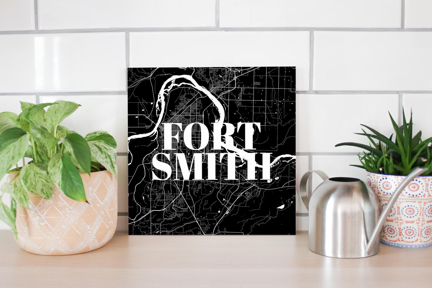 B&W Minimalist Arkansas Fort Smith Map | Wood Sign | Eaches | Min 2
