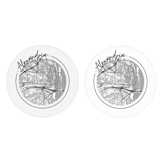 Minimalistic B&W Virginia Alexandria Circle Map | Absorbent Car Coasters | Set of 2 | Min 4