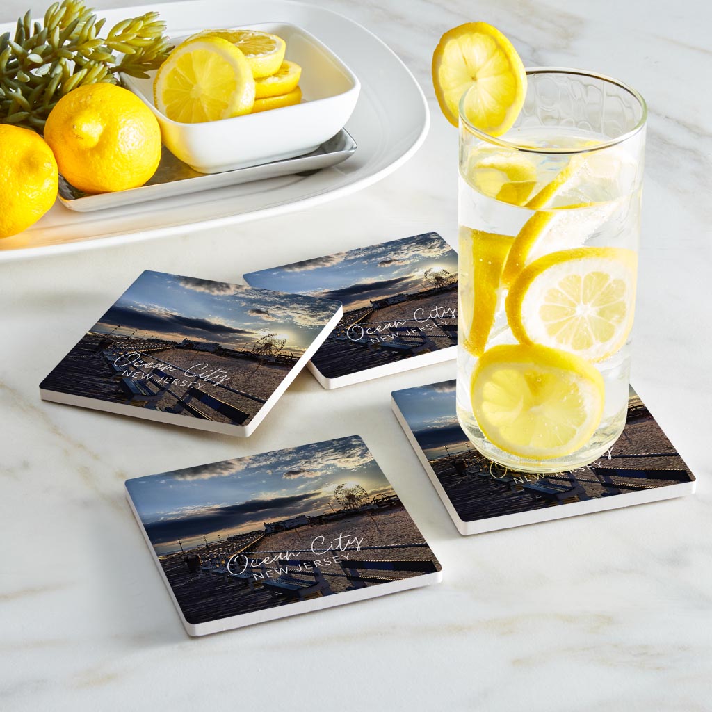 OCNJ Photo With Text | Absorbent Coasters | Set of 4 | Min 2
