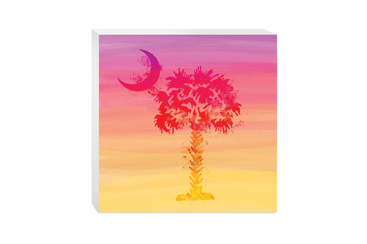 South Carolina Pink Water Color Palm Trees | Wood Block | Eaches | Min 2