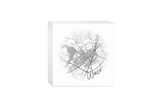 Minimalistic B&W Texas Waco Circle Map | Wood Block | Eaches | Min 4